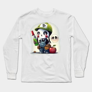 Panda in overalls ghost panda and apple Long Sleeve T-Shirt